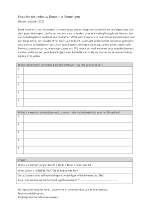 Enquête nieuwbouw Dorpshuis Beuningen